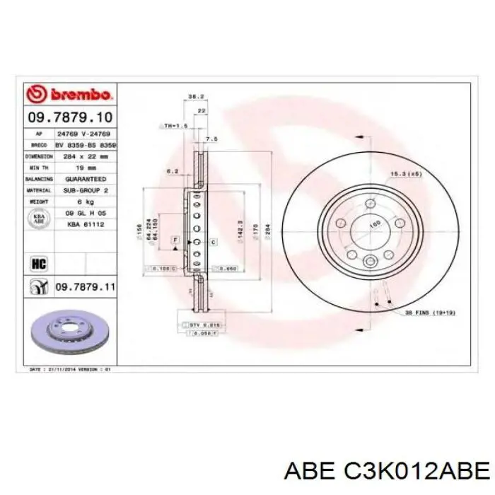 Передние тормозные диски C3K012ABE ABE