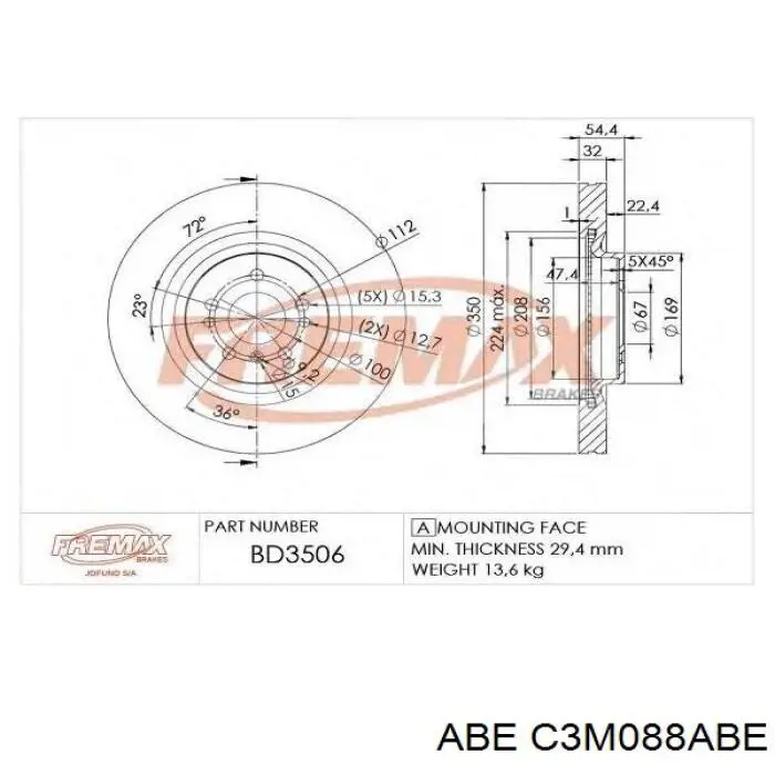 C3M088ABE ABE Диск тормозной передний