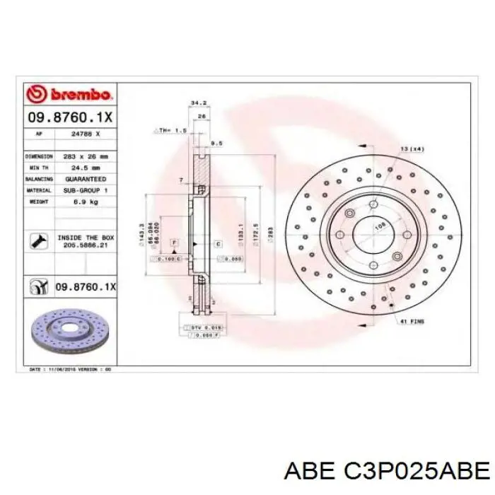 Передний тормозной диск ABE C3P025ABE
