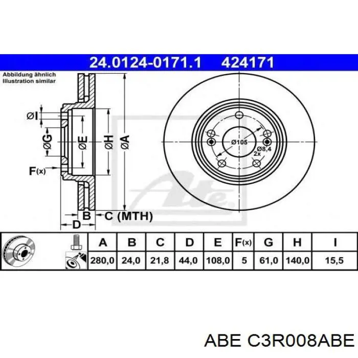 Freno de disco delantero C3R008ABE ABE