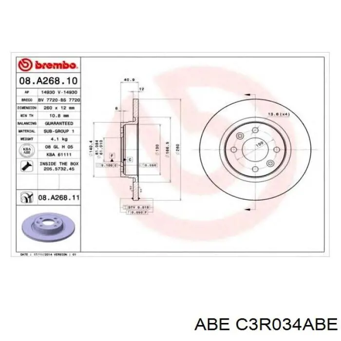 Передний тормозной диск ABE C3R034ABE