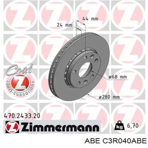 Передний тормозной диск ABE C3R040ABE