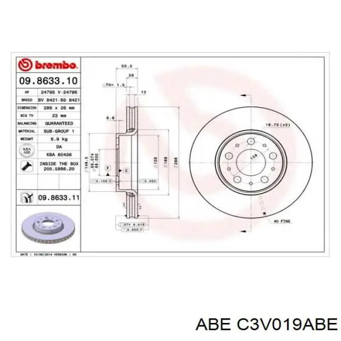 Передние тормозные диски C3V019ABE ABE