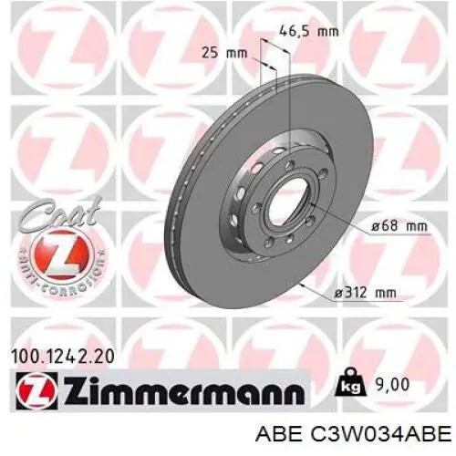 Диск гальмівний передній C3W034ABE ABE