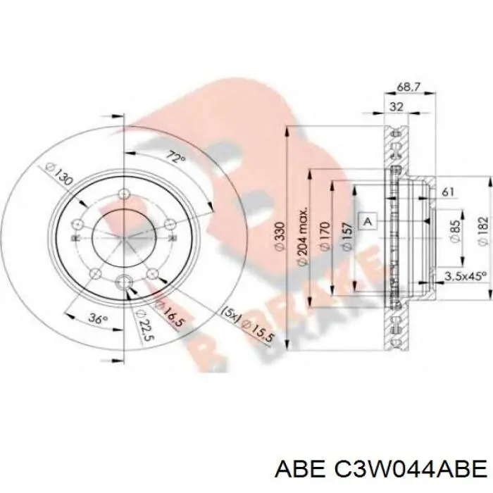 C3W044ABE ABE Диск тормозной передний