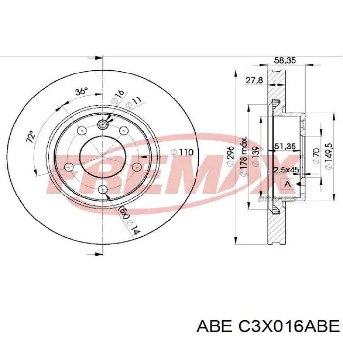 C3X016ABE ABE Диск тормозной передний
