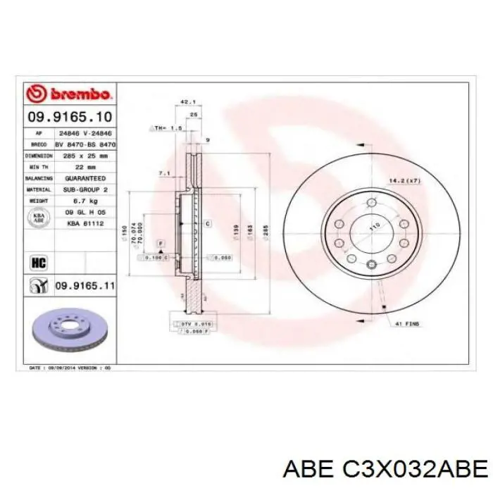 C3X032ABE ABE Диск тормозной передний