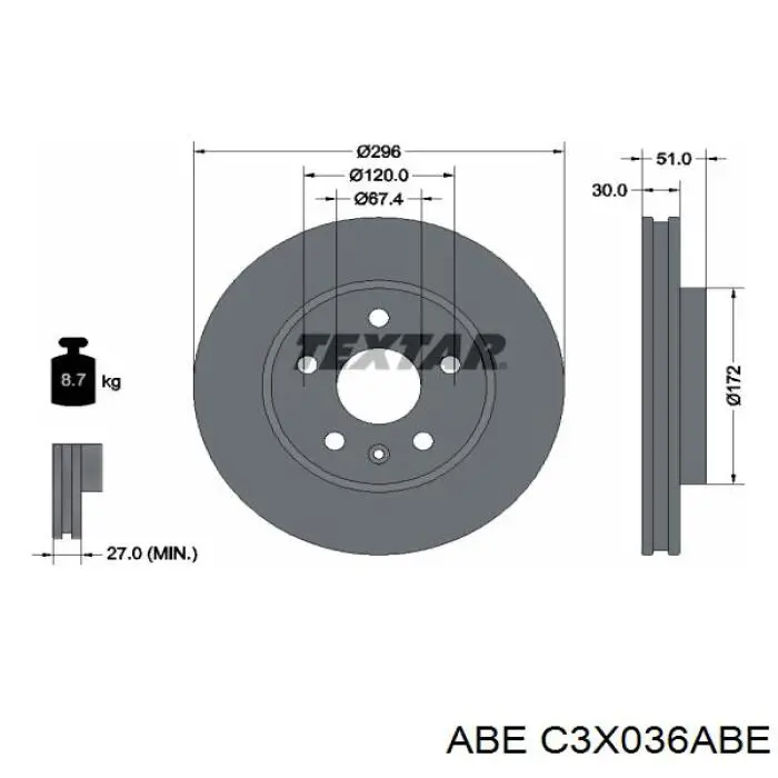 Тормоз дисковый передний ABE C3X036ABE цена, от 46.29 USD