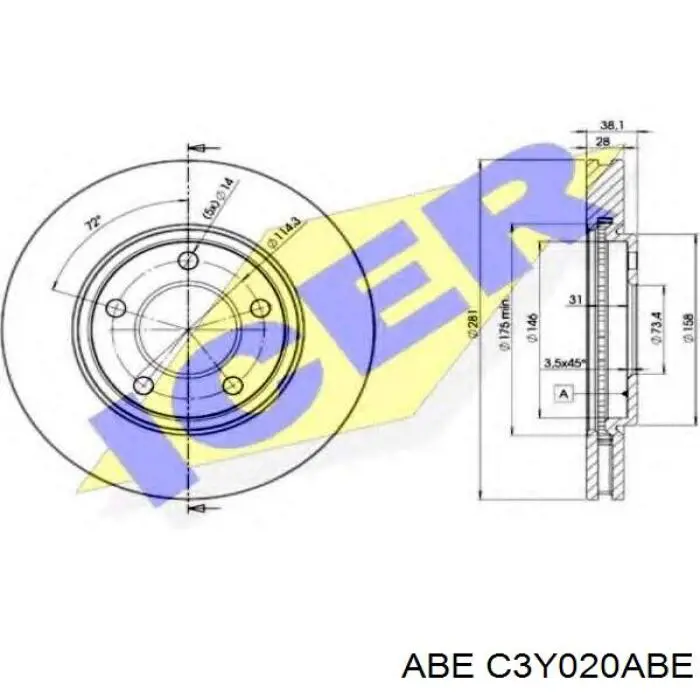 Передний тормозной диск ABE C3Y020ABE
