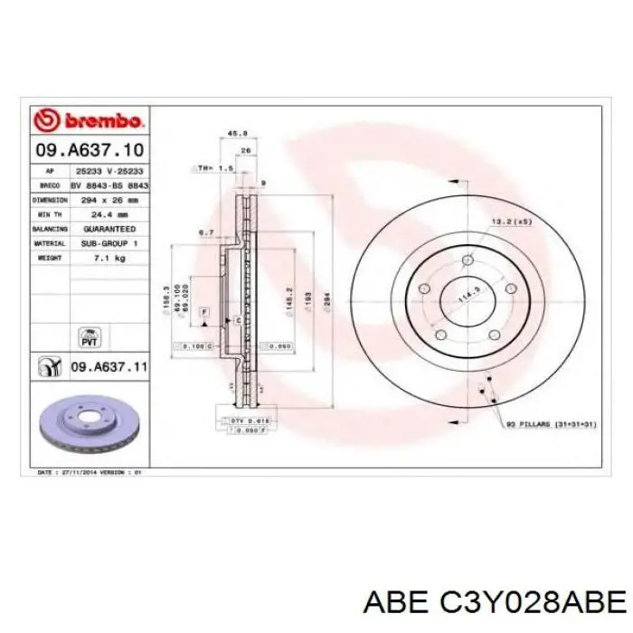 C3Y028ABE ABE Диск тормозной передний
