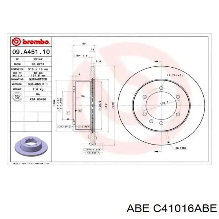 Диск гальмівний задній C41016ABE ABE