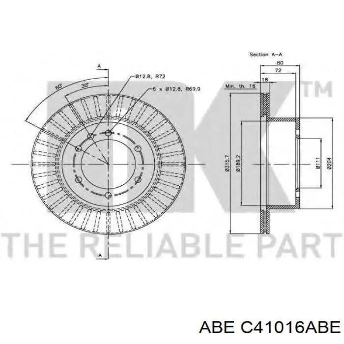 Купить C41016ABE ABE Диск тормозной задний