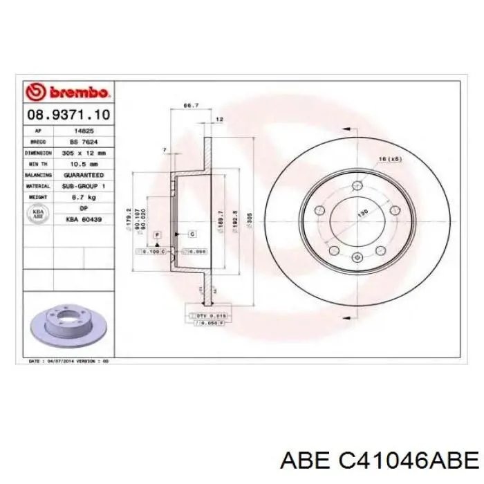 Купить C41046ABE ABE Диск тормозной задний