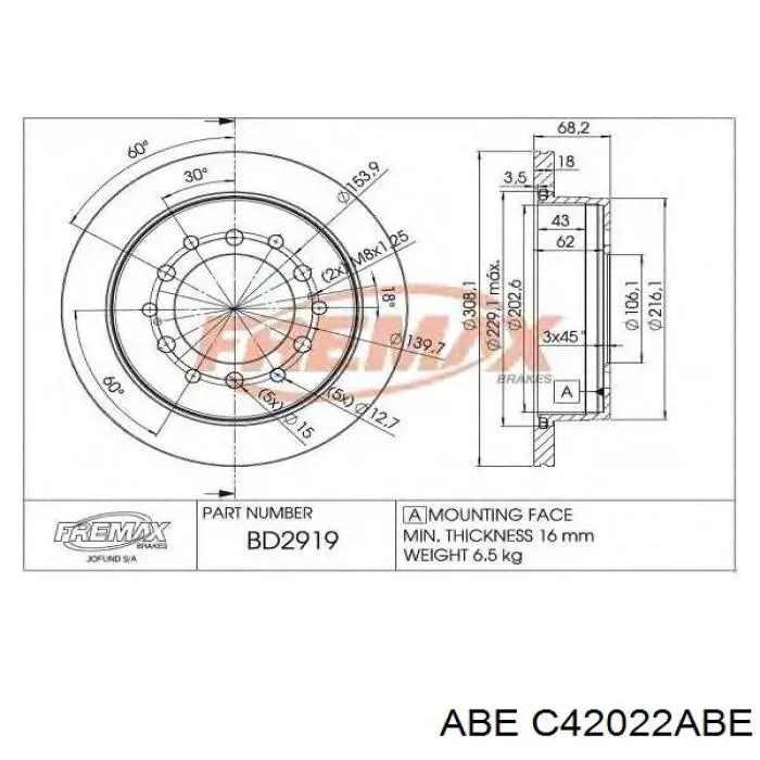Задний тормозной диск ABE C42022ABE цена, от 31.34 USD