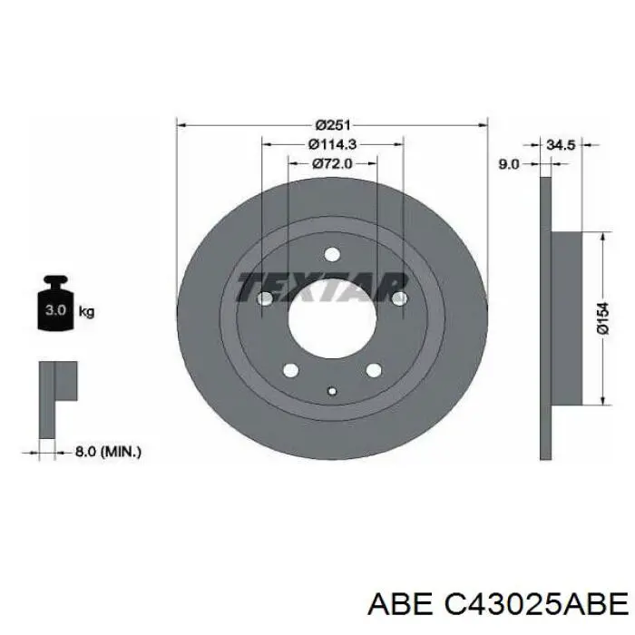 Купить C43025ABE ABE Диск тормозной задний