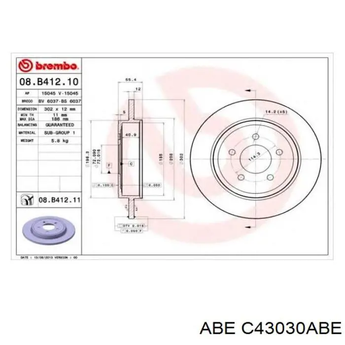 Купить C43030ABE ABE Диск тормозной задний
