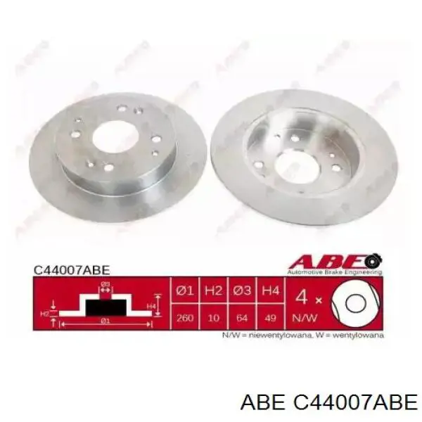 C44007ABE ABE диск тормозной задний