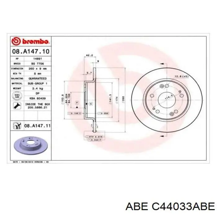 Купить C44033ABE ABE Диск тормозной задний