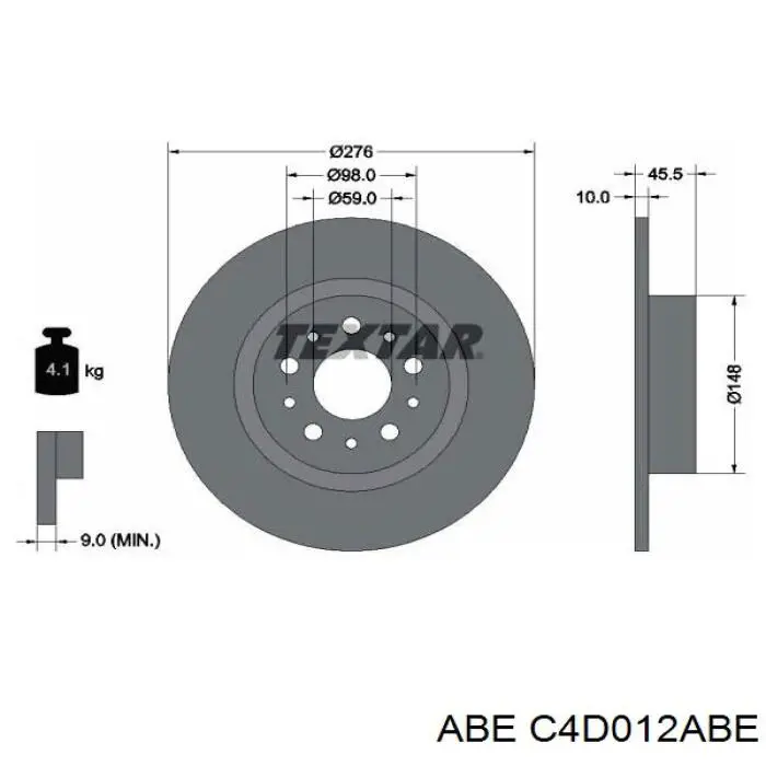 C4D012ABE ABE диск тормозной задний