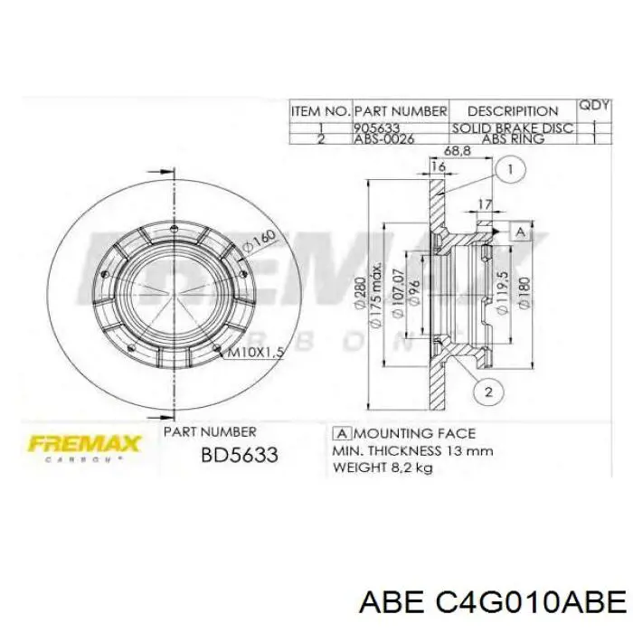 C4G010ABE ABE Дисковый тормоз