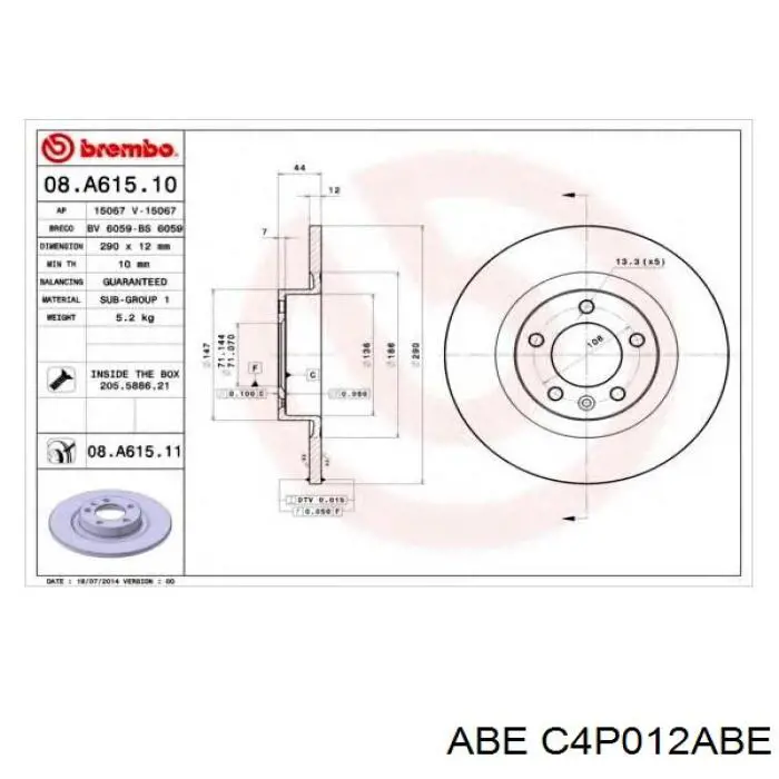 Тормозные диски C4P012ABE ABE