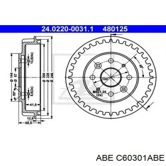 Freno de tambor trasero C60301ABE ABE