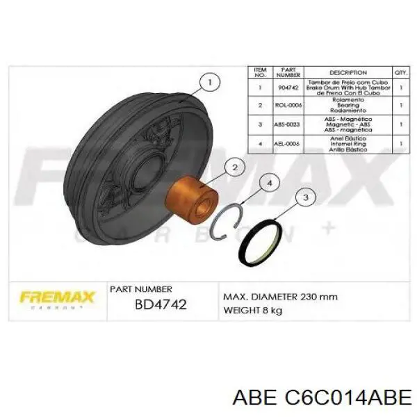 Купить C6C014ABE ABE Тормозной барабан