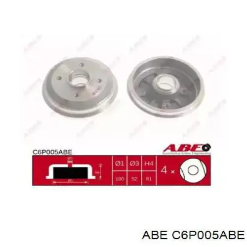 Барабан тормозной задний ABE C6P005ABE цена, от 24.75 USD