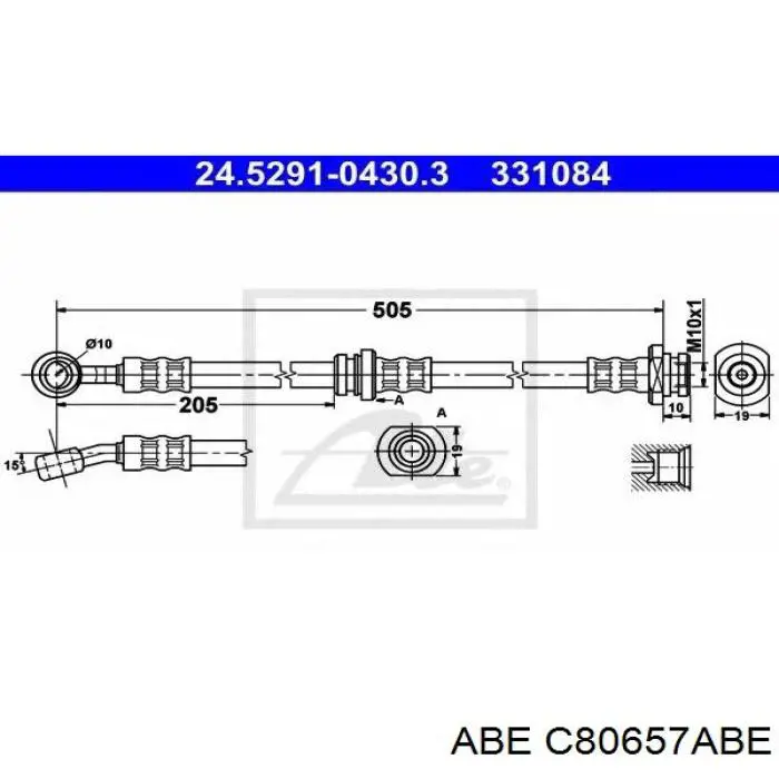 Передний правый тормозной шланг ABE C80657ABE