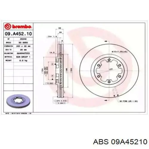 Передние тормозные диски 09A45210 ABS