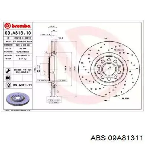 Передние тормозные диски 09A81311 ABS