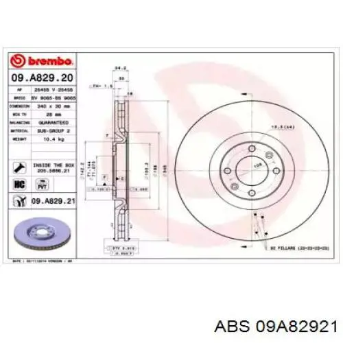 Передние тормозные диски 09A82921 ABS
