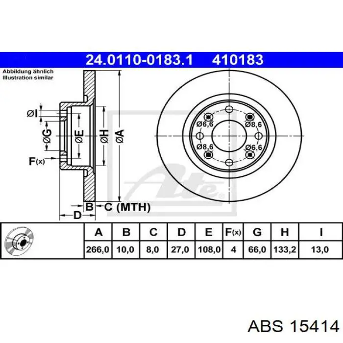 Тормоз дисковый передний ABS 15414 цена, от 19.69 USD