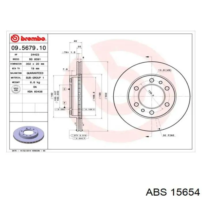 Купить 15654 ABS Ротор тормозной