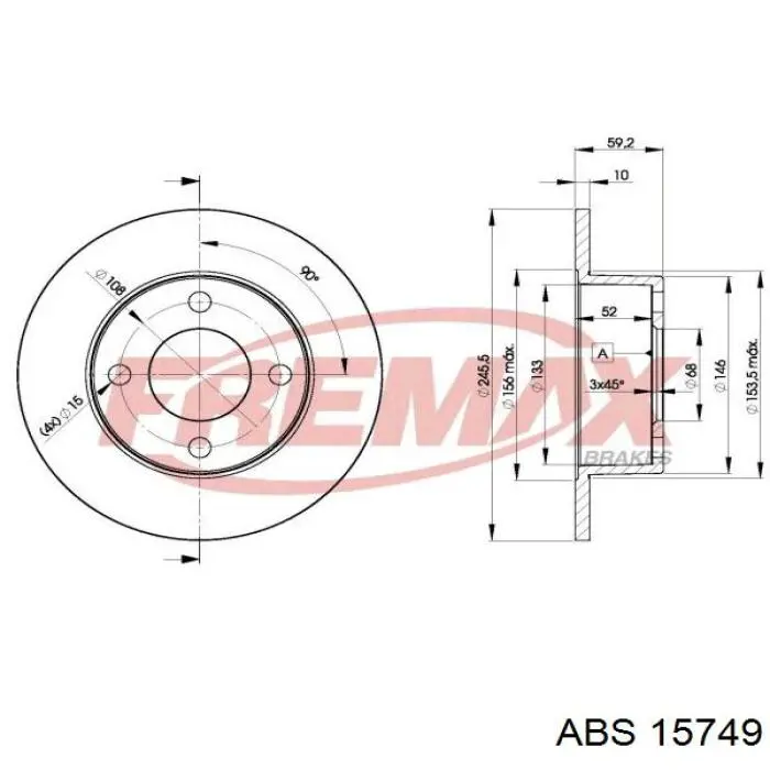 Тормозные диски 15749 ABS