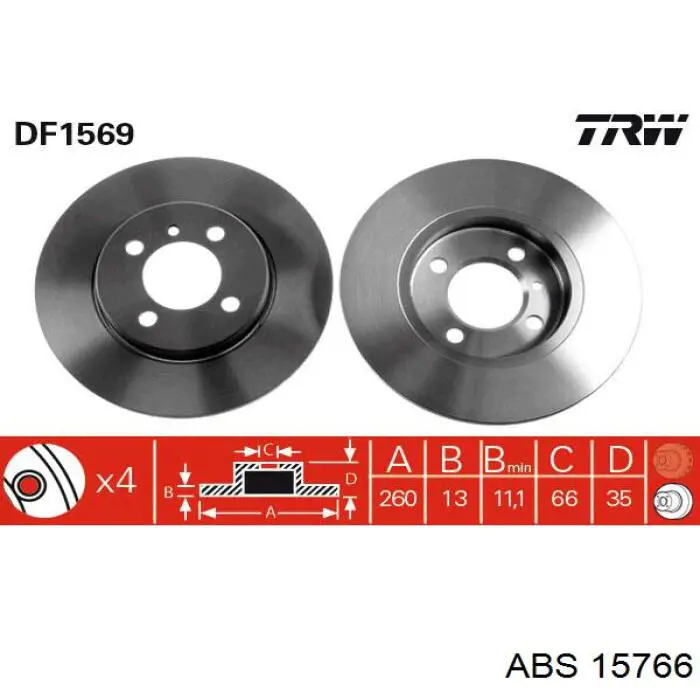 Тормоз дисковый передний ABS 15766 цена, от 22.55 USD