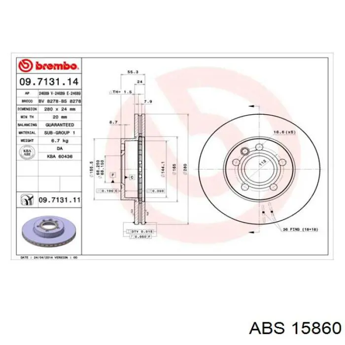 Тормоз дисковый передний ABS 15860 цена, от 21.66 USD