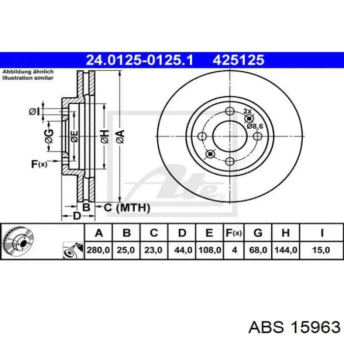 Тормоз дисковый передний ABS 15963 цена, от 38.73 USD