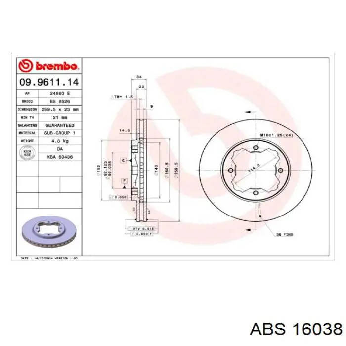 Купить 16038 ABS Ротор тормозной