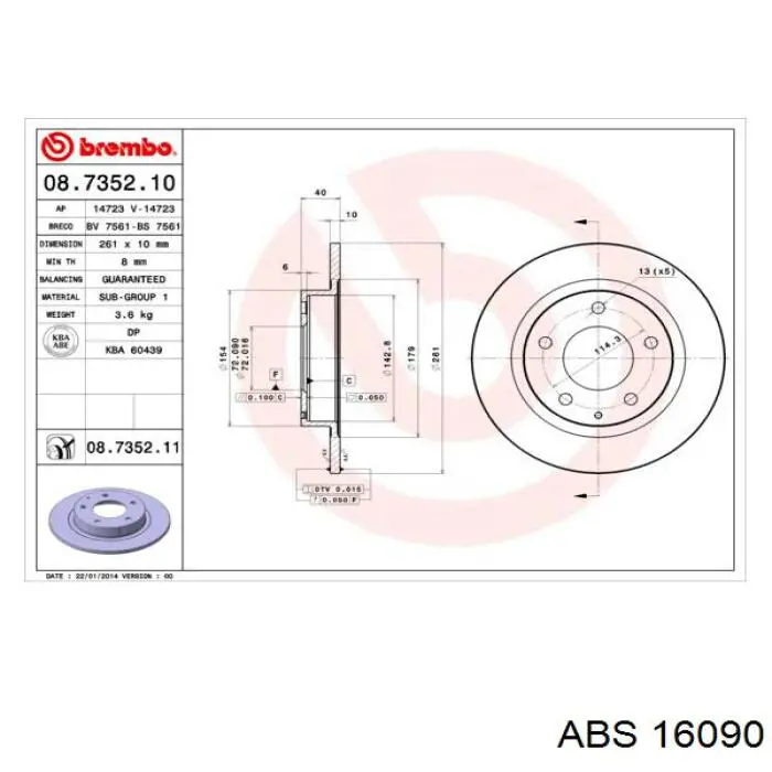 Задний тормозной диск ABS 16090 цена, от 20.53 USD