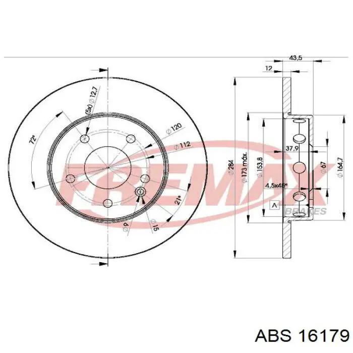Тормоз дисковый передний ABS 16179 цена, от 25.45 USD