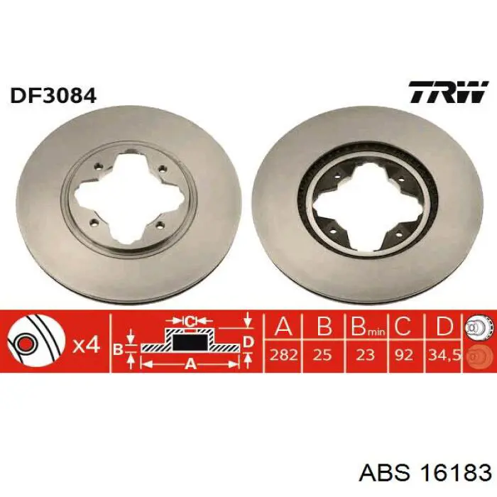 Тормоз дисковый передний ABS 16183 цена, от 28.94 USD
