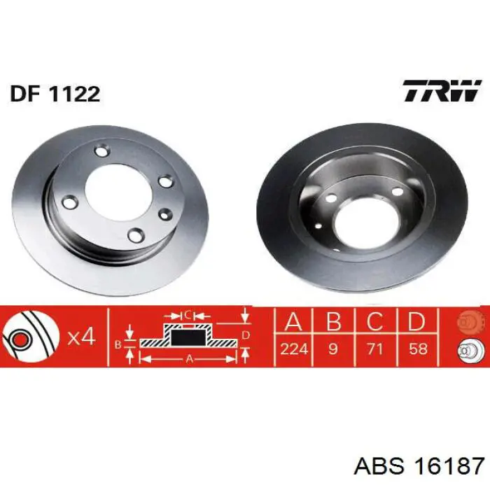 Купить 16187 ABS Диск тормозной задний