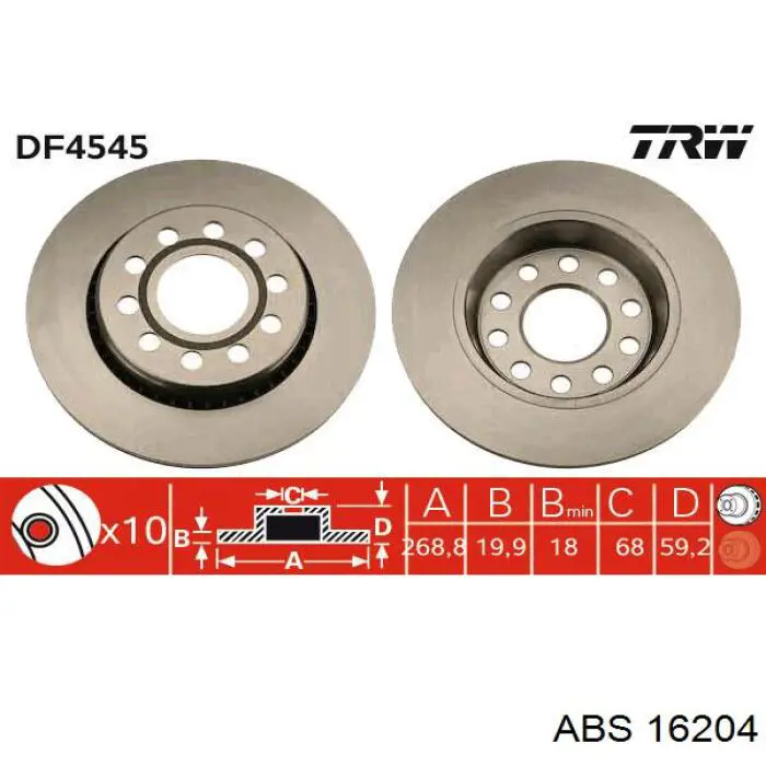Купить 16204 ABS Диск тормозной задний