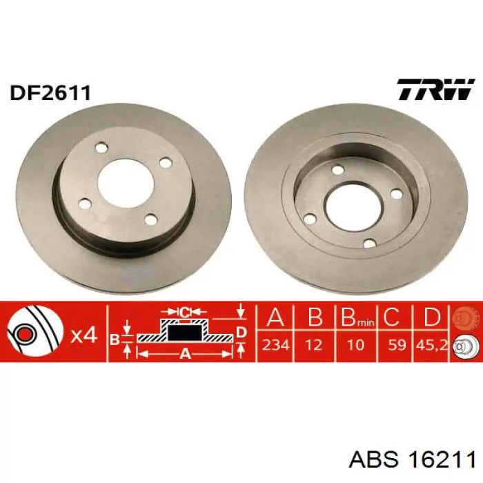 Передние тормозные диски 16211 ABS