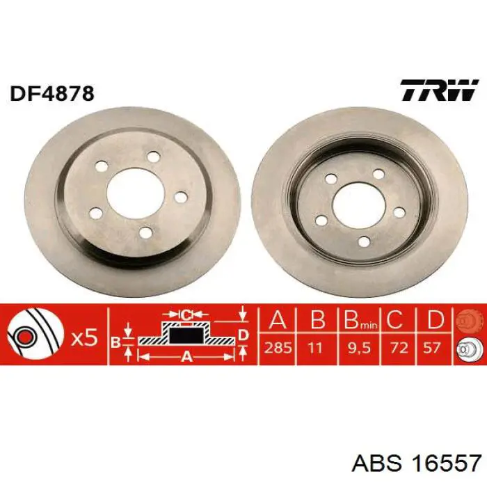 Купить 16557 ABS Диск тормозной задний