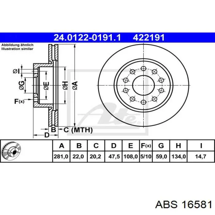 Купить 16581 ABS Ротор тормозной