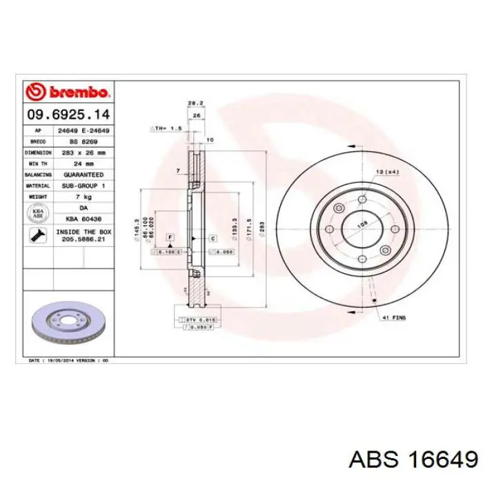 Freno de disco delantero 16649 ABS