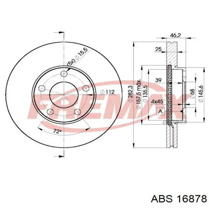 Тормоз дисковый передний ABS 16878 цена, от 38.51 USD