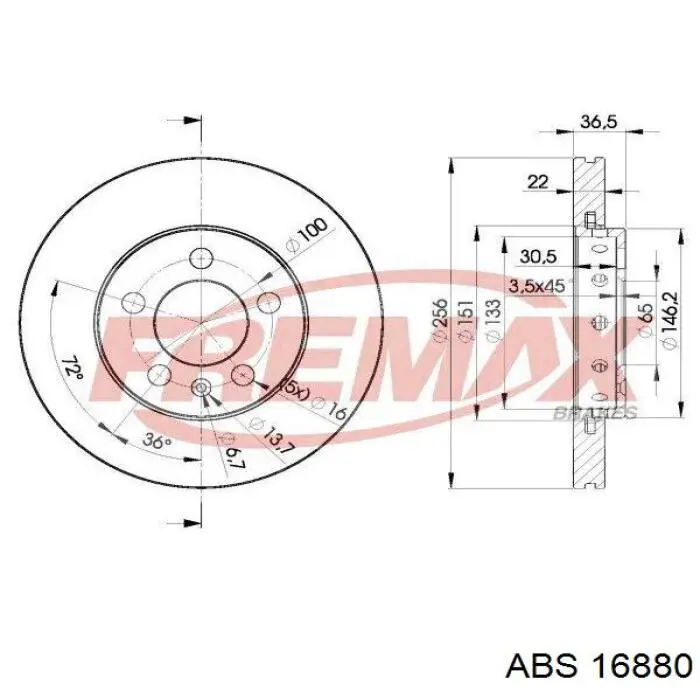 Freno de disco delantero 16880 ABS